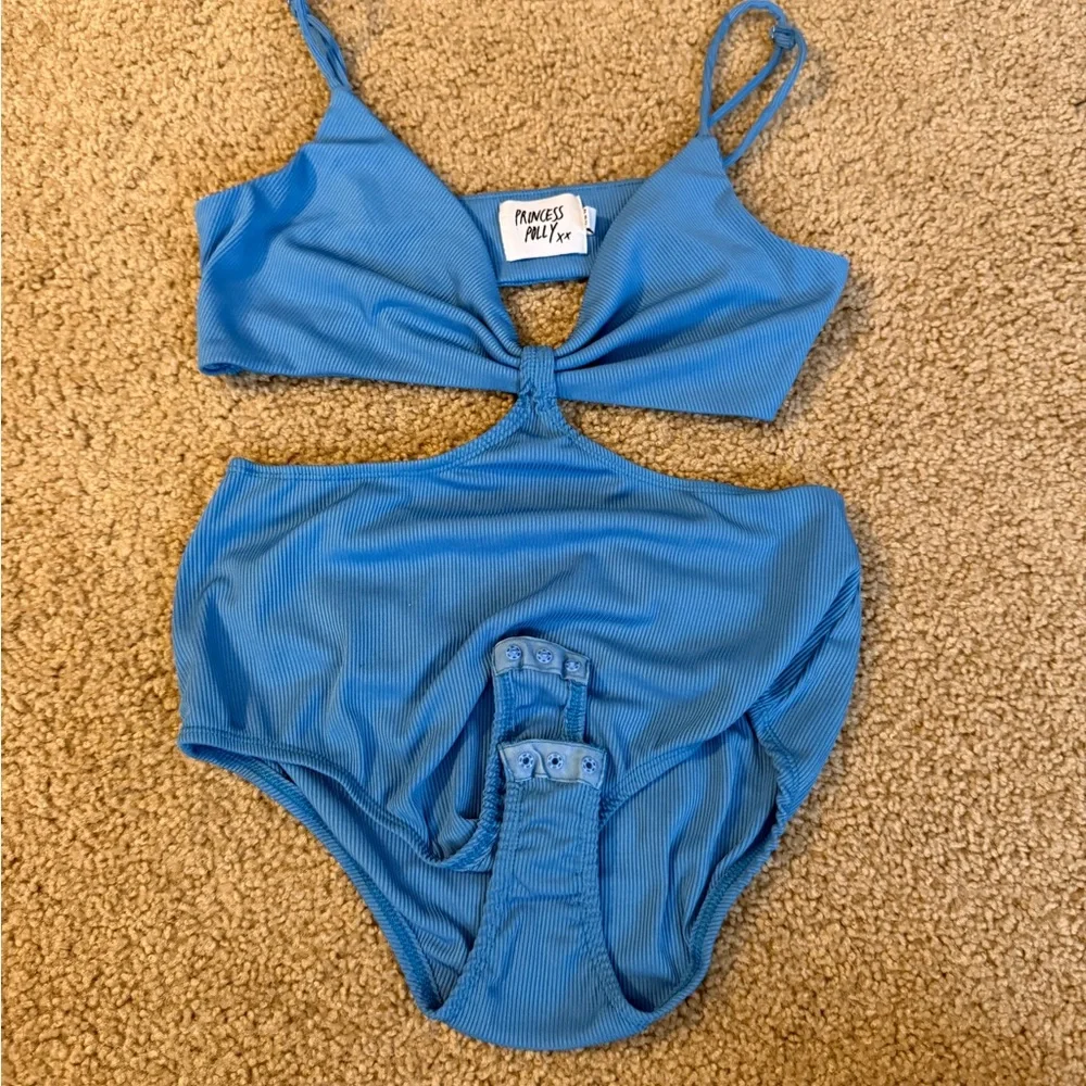Princess Polly Sky Blue Ribbed Cutout One-Piece - Picture 2 of 5